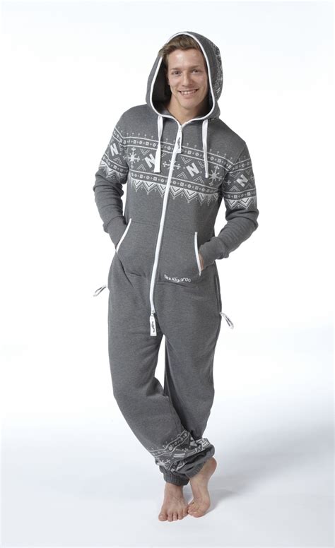 Snuggaroo Mens Charcoal Grey Nordic Onesie Onepiece One Piece Jumpsuit