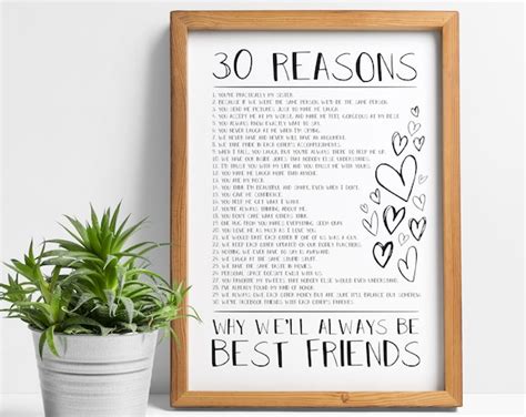 Reasons Friendship Print Gift Best Friend Gifts Custom Etsy