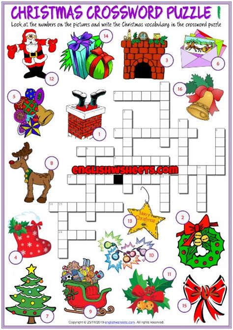 Christmas Esl Printable Crossword Puzzle Worksheets Christmas