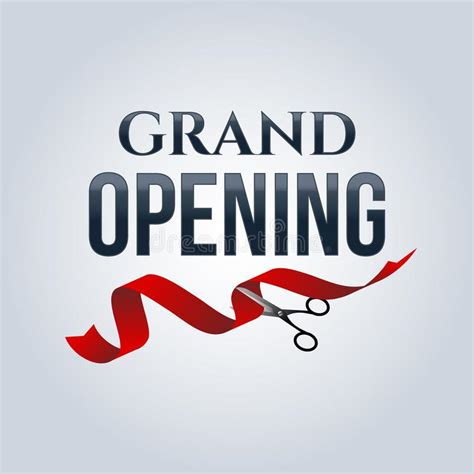 Grand Opening Poster Mock Up With Silver Scissors Cutting Red Ribbon