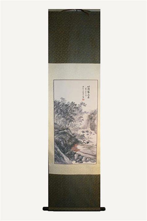 Chinese Wall Art Silk Asian Lithograph Wall Hanging Scroll 15 X 53 In