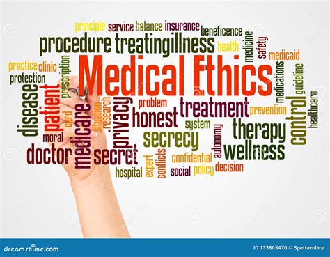 Medical Ethics Word Cloud And Hand With Marker Concept Stock