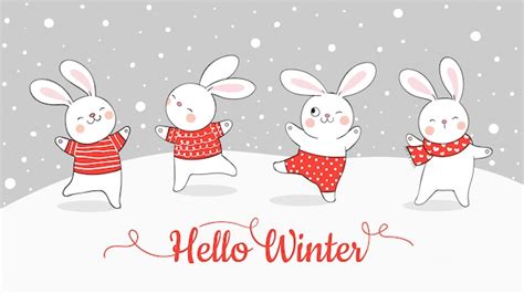 Premium Vector Draw Rabbit In Snow For Winter And Christmas