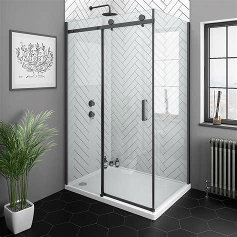 Arezzo Matt Black 1200 X 900 Frameless Sliding Door Shower Enclosure