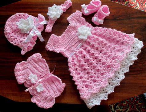 Crochet Baby Set Baby Dress Bolero Hat Shoes And Headband