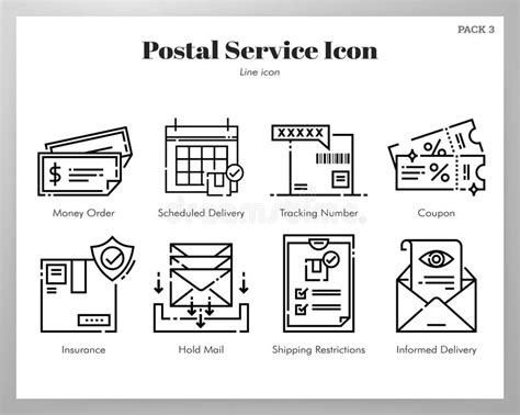 Postal Service Icons Line Pack Stock Vector Illustration Of Package