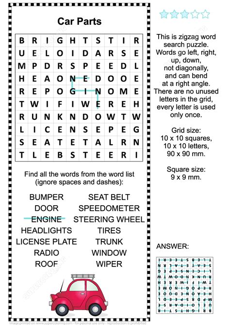 Car Parts Word Search Puzzle Free Printable Puzzle Games