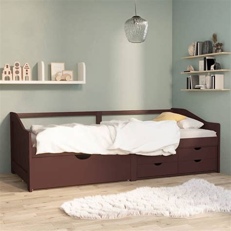 Evania Pine Wood Single Day Bed With Drawers In Dark Brown Furniture