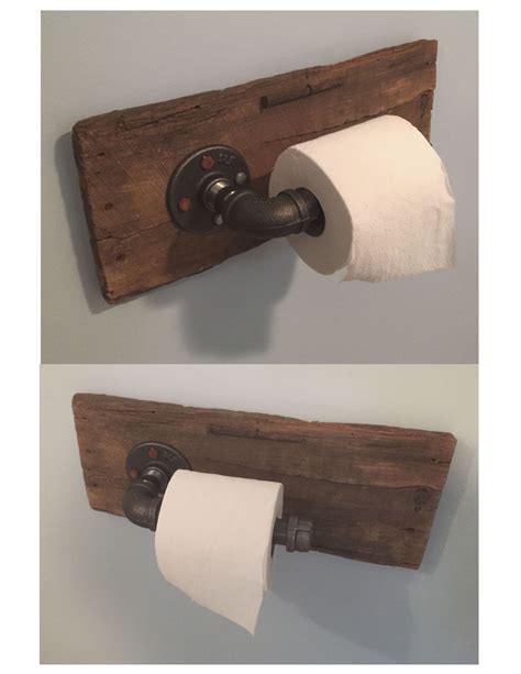 Rustic Toilet Paper Holder Made From Reclaimed Wood And Gas Pipe