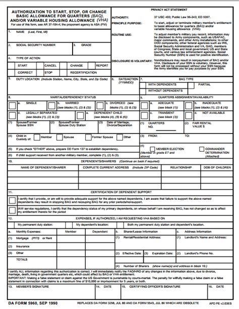 Fillable Da Form 5960 Printable Forms Free Online