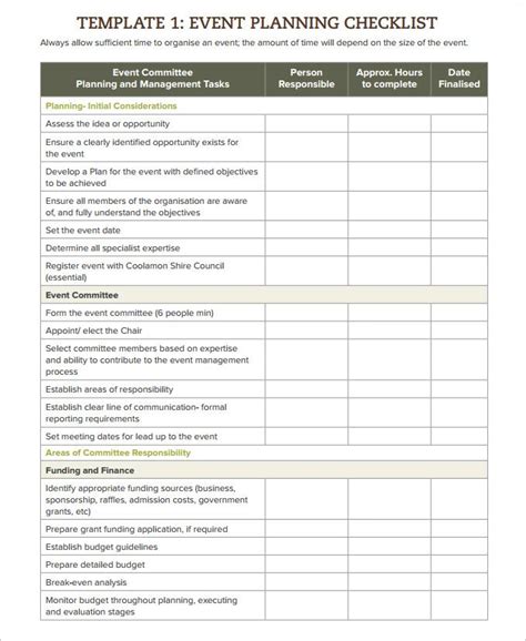 Event Checklist Template Word
