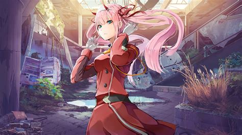 Darling In The Franxx Zero Two With Background Of Broken Building Hd Anime Wallpapers Hd