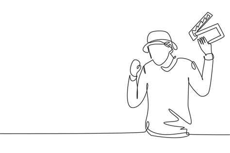 Single One Line Drawing Film Director With Celebrate Gesture Holding