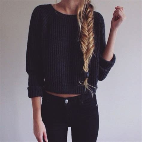 Sweater Pullover Cropped Dark Tumblr Outfit Blonde Hair Weheartit
