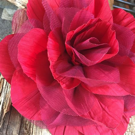 Large Deep Red Silk Flower Brooch Red Floral Pin T For Etsy Red
