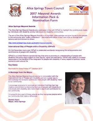 Fillable Online Mayoral Awards Information Pack Alice Springs Town Fax Email Print
