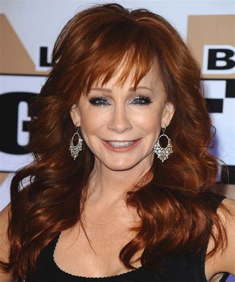Reba Mcentire Long Wavy Dark Red Hairstyle With Layered Bangs Dark Red Hair Color Red Hair
