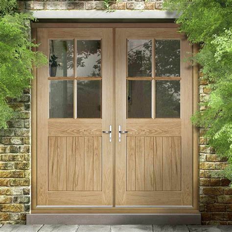 Cottage 4l Exterior Oak Double Door And Frame Set Clear Double Safety