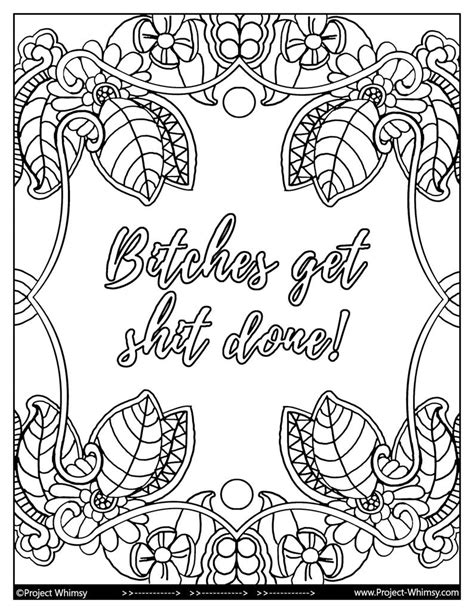 Bitches Get Sht Done Adult Coloring Page Instant Download Etsy