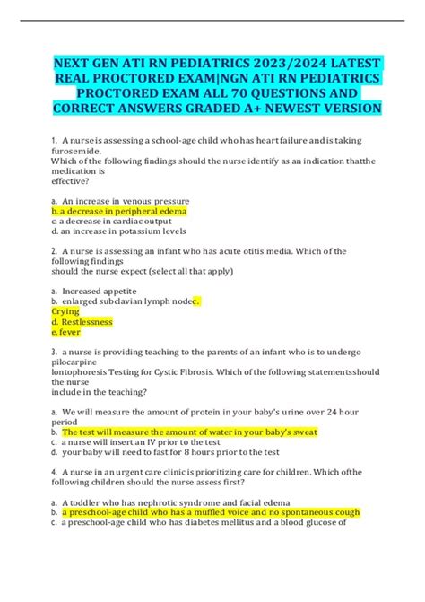 NEXT GEN ATI RN PEDIATRICS 2023 2024 LATEST REAL PROCTORED EXAM NGN ATI