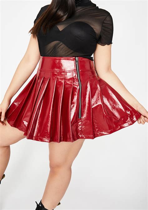 plus size patent pleated mini skirt high waisted red dolls kill
