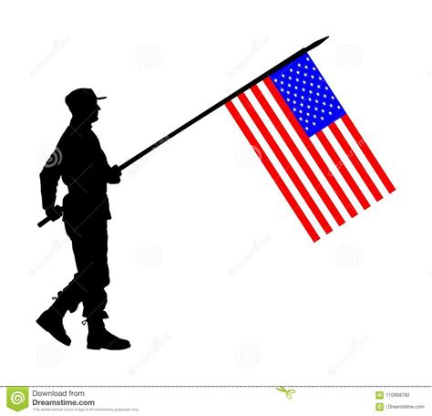 United States Of America Soldier With Flag Vector Silhouette