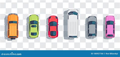 Cars Set From Above Top View Isolated Cute Beautiful Cartoon