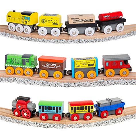 Orbrium Toys 12 20 Pcs Wooden Train Cars For Kids Dual Use Wooden