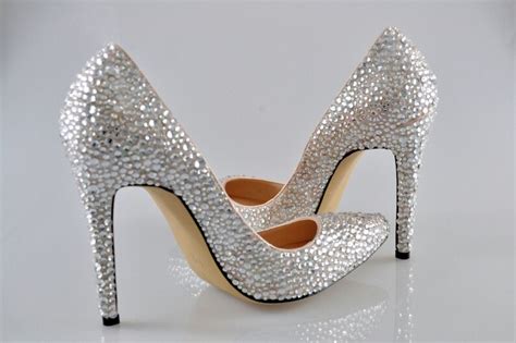Swarovski Crystal Glitter Silver Nude Custom Bridal High Heel Etsy