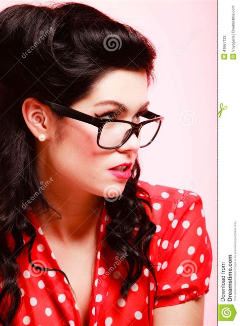 Retro Portrait Of Pinup Girl In Eyeglasses Stock Image Image Of
