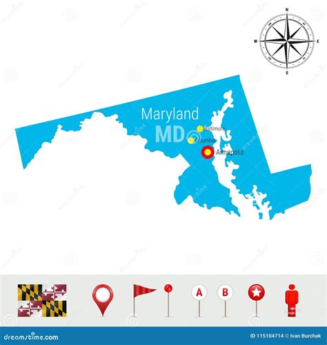 Mapa Del Vector De Maryland Aislado En El Fondo Blanco Alta Silueta