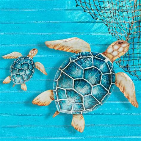 Oceania Sea Turtle Capiz Shell And Metal Indoor Outdoor Wall Sculpture Set