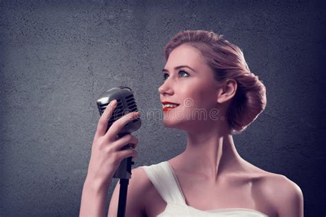 Attractive Female Singer With Microphone Stock Photo Image Of Music