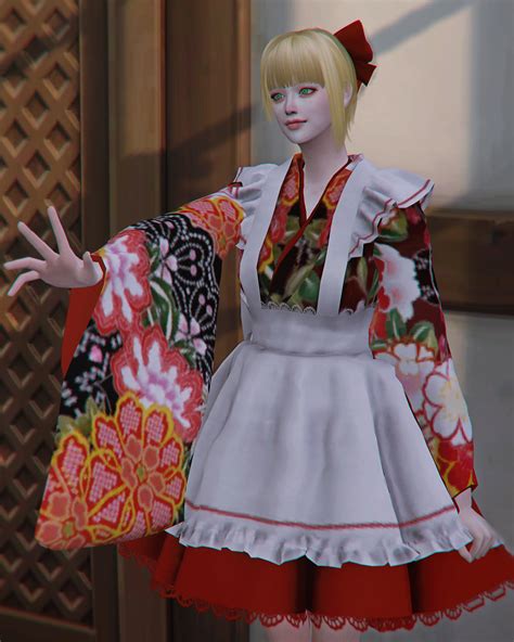 Shendori Sims4 Japanese Kimono Maid Dress ᐛ Mini Sims