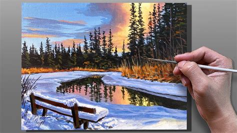 Acrylic Painting Snowy Lake Landscape Correa Art YouTube