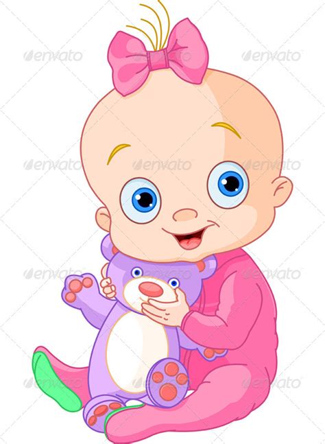 Cute Baby Girl With Teddy Bear Graphicriver