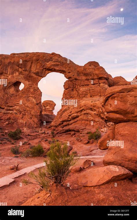 Turret Arch At Sunrise In Arches National Park In Utah Stock Photo Alamy