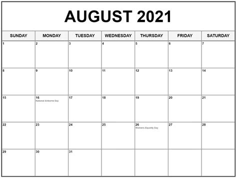 August 2021 Calendar Printable August 2021 Calendar Free Printable