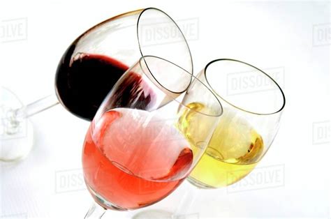 Glasses Of French Red White And Rose Wine One Of Each Stock Photo
