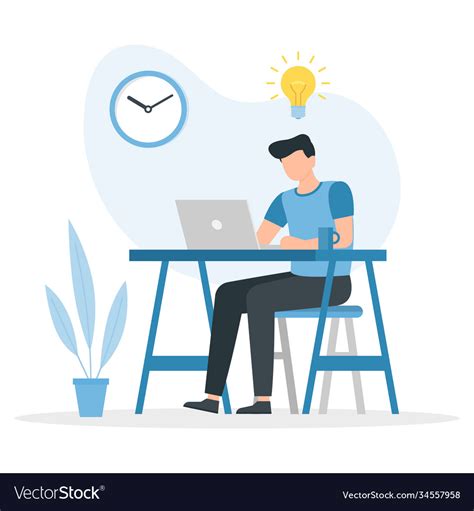 Remote Work A Man Working Behind A Laptop Comes Vector Image