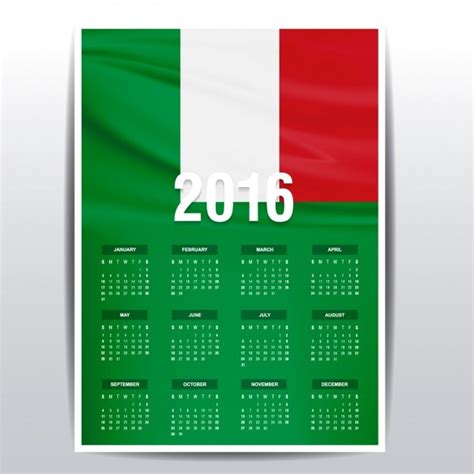 Itália Calendário De 2016 Vetor Grátis