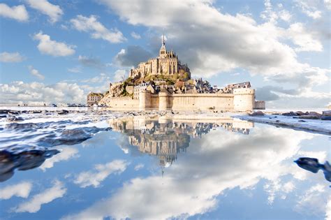 Mont Saint Michel Reflected In Water Manche France 5429x3619 Mont