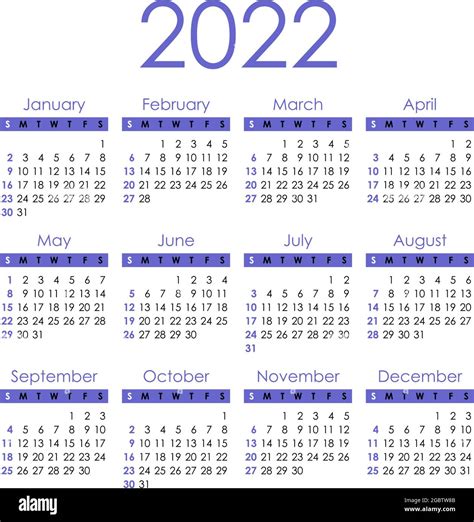 2022 Plantilla De Calendario Semana Inicio Domingo Calendario De