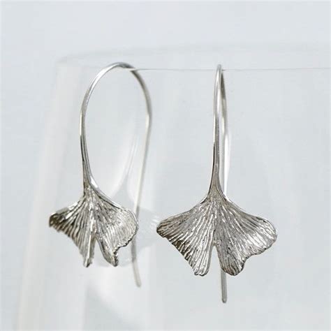 Ginko Leaf Dangle Earrings In Solid Sterling Silver S