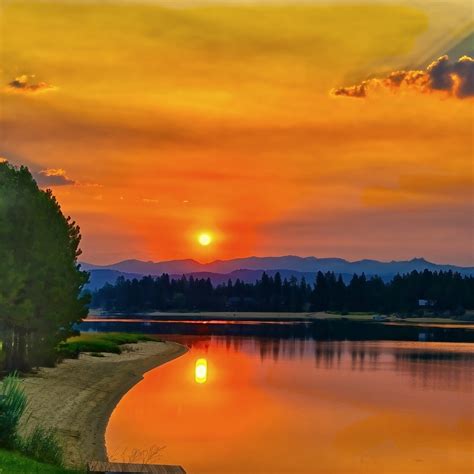 2048x2048 Lake Cascade Hd Sunset Ipad Air Wallpaper Hd Nature 4k