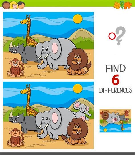 Differences Game With Safari Animal Char Premium Vector Freepik