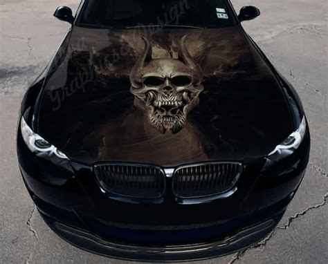 Vinyl Car Hood Wrap Full Color Graphics Decal Skull With Horns Etsy