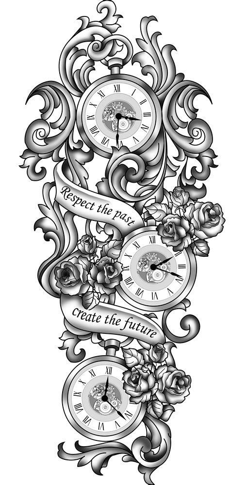 Clock Ornament Full Sleeve Tattoo Design Designer Andrija Protic In
