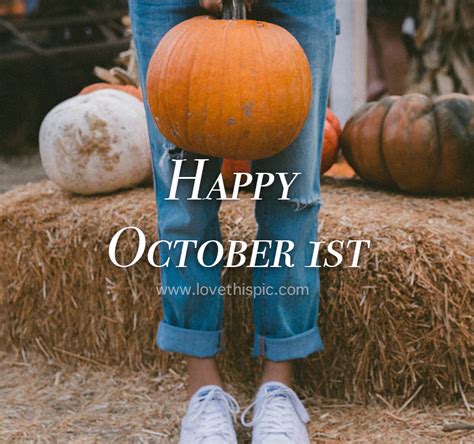 Woman Holding Pumpkin Happy October 1st Quote Pictures Photos And