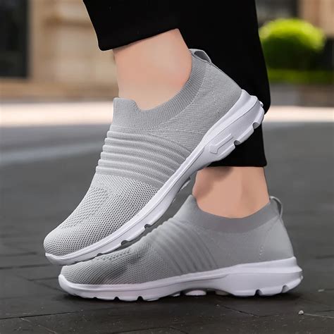 High Quality Goods Womens Mesh Breathable Slip On Running Platform Shoes Casual Sports Sneakers
